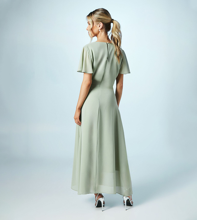 Georgette Waterfall Wrap Bridesmaids Maxi Dress