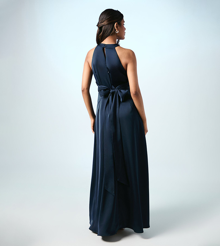 Petite Twist Halterneck Satin Maxi Bridesmaid Dress