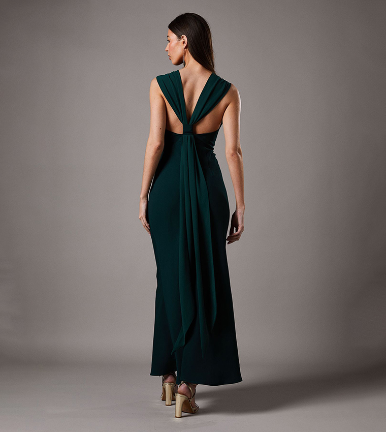 Keyhole Neck Crepe Maxi Dress