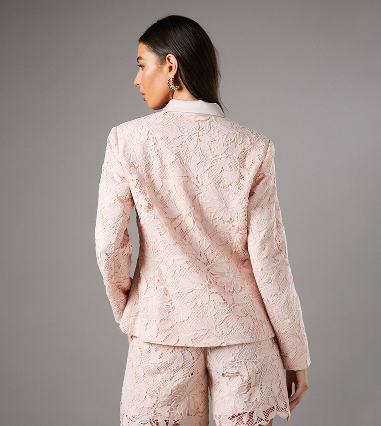 Satin Lapel Lace Double Breasted Blazer
