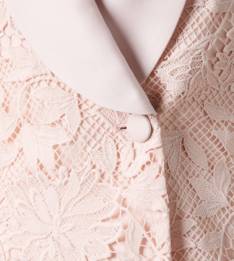 Satin Lapel Lace Double Breasted Blazer