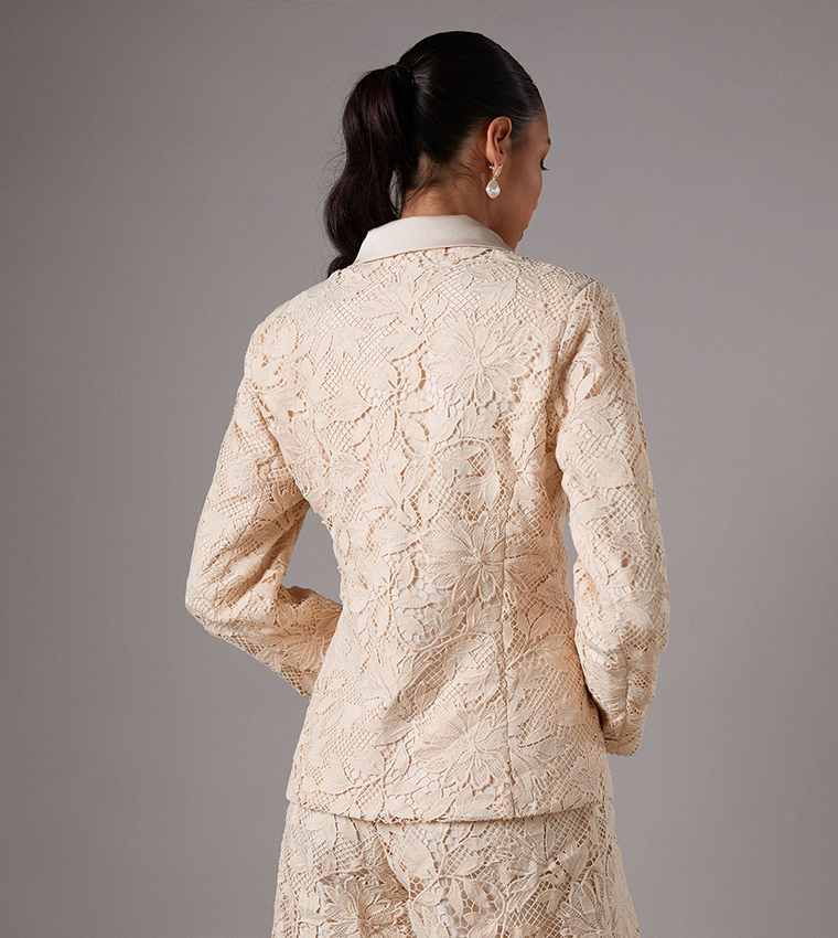 Satin Lapel Lace Double Breasted Blazer