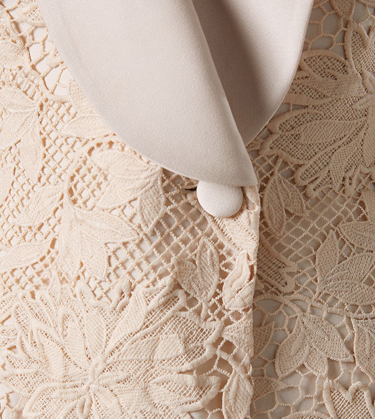 Satin Lapel Lace Double Breasted Blazer