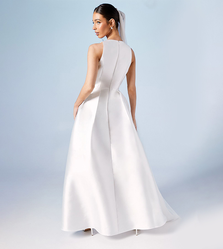 Plunge Neck Bow Waist Maxi Dress With Pockets