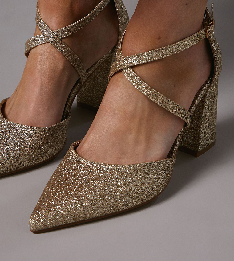 Treat Cross Strap Pointed Toe Block Heel Pumps