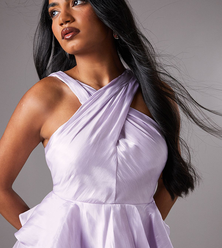 Halter Neck Petite Lilac Dress Petite Halter Neck Satin Maxi Dress