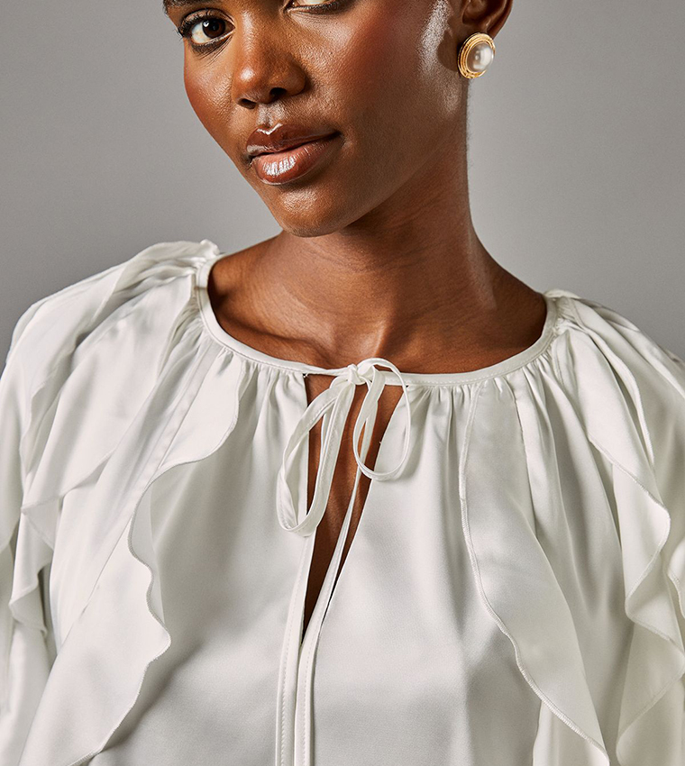 Satin Ruffled Long Sleeves Top