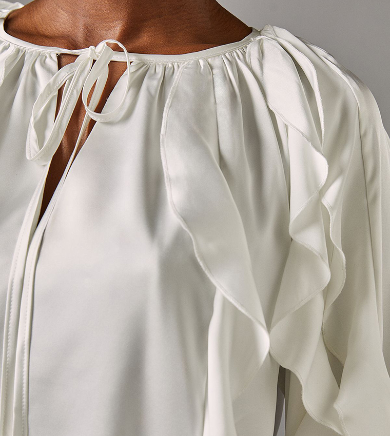 Satin Ruffled Long Sleeves Top