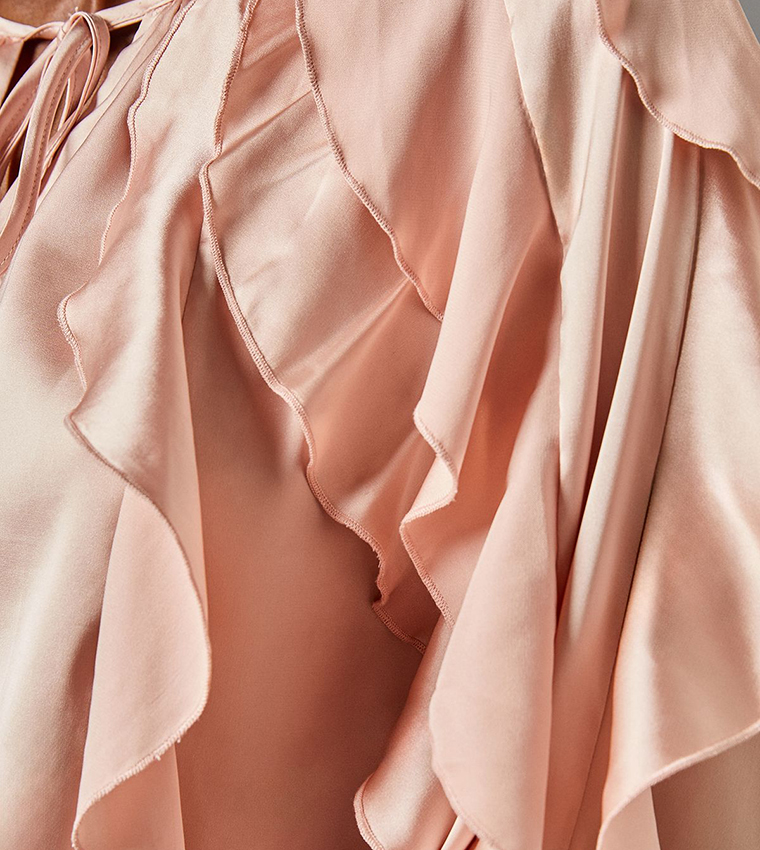 Satin Ruffled Long Sleeves Top