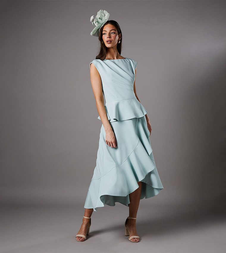 Ruffled Peplum Crepe Midi Dress