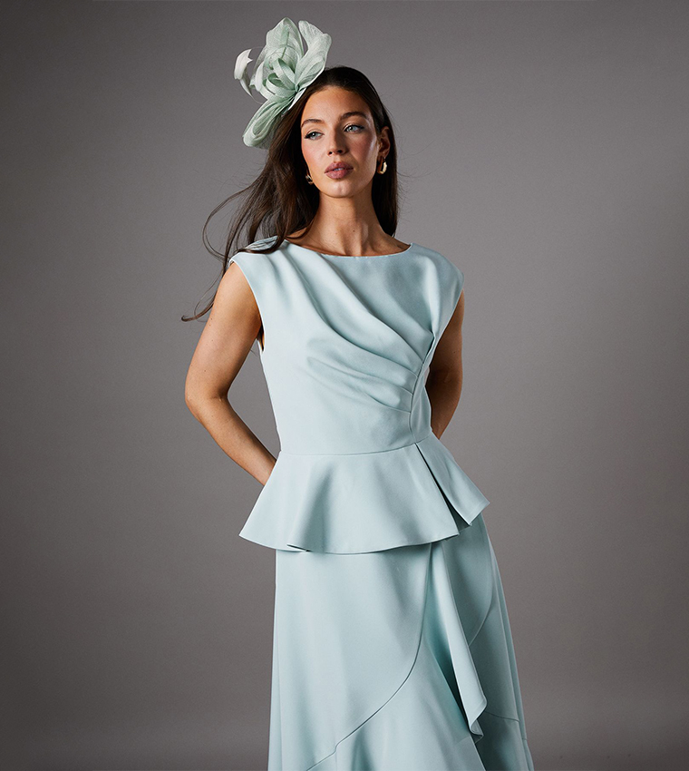 Ruffled Peplum Crepe Midi Dress