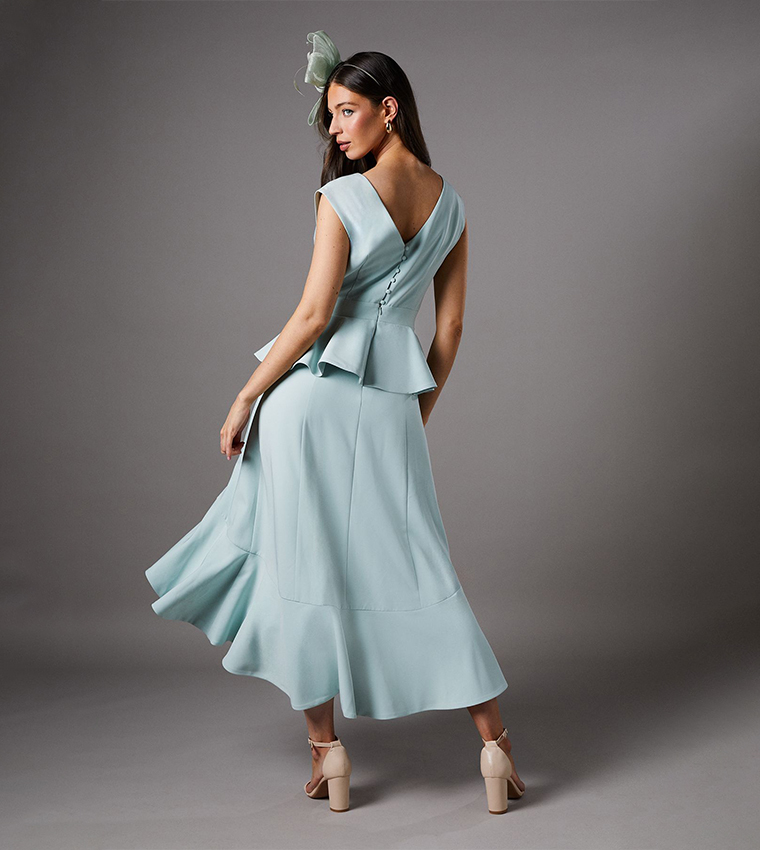 Ruffled Peplum Crepe Midi Dress
