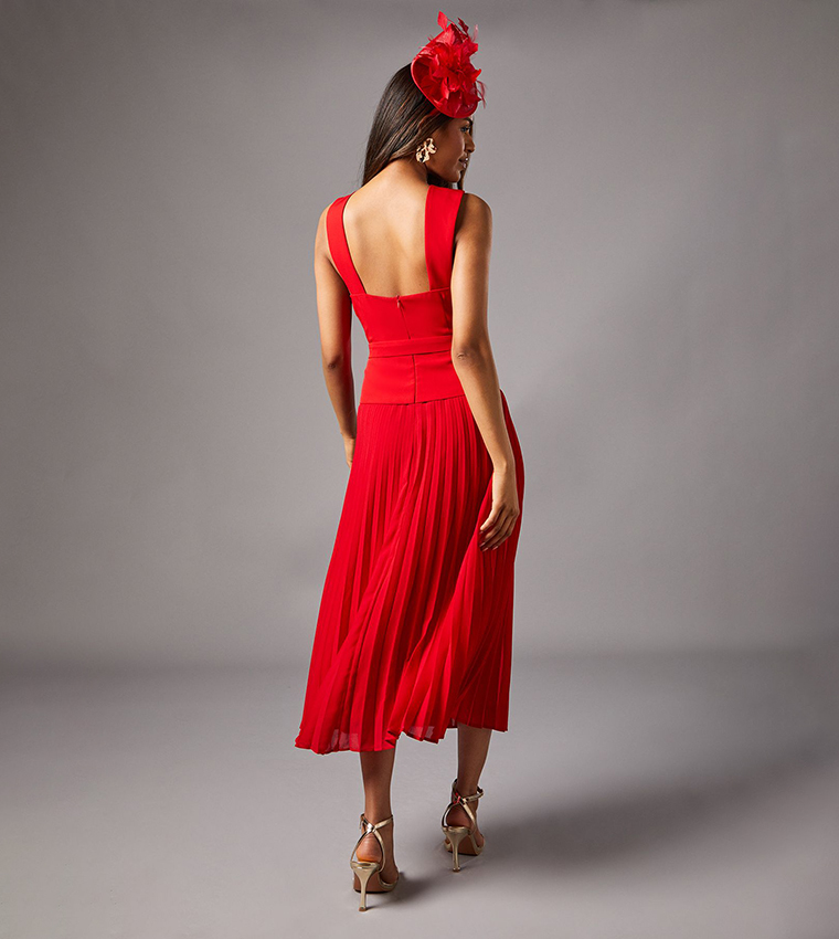 Petite Cross Over Neck Pleated Midi Dress