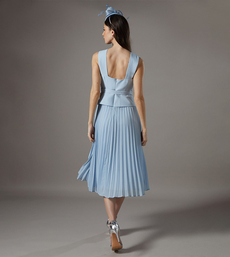 Petite Cross Over Neck Pleated Midi Dress