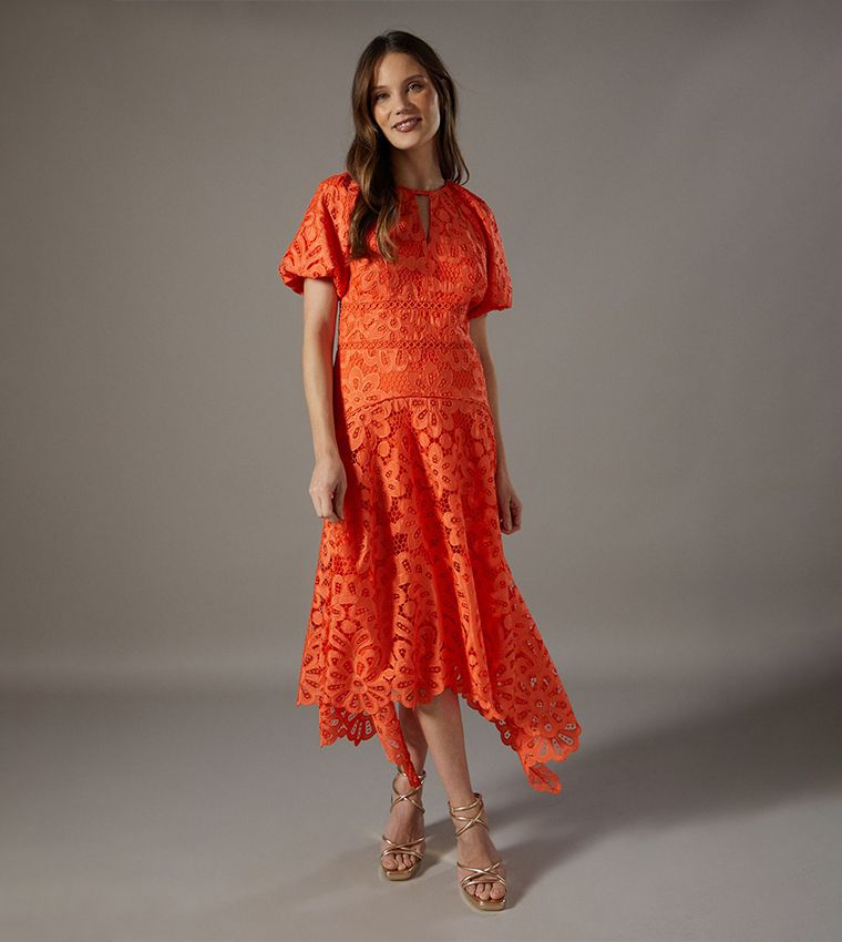Lace Detail High Low Midi Dress