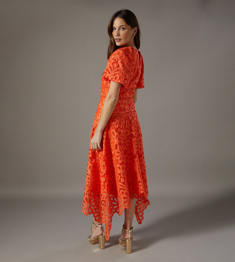 Lace Detail High Low Midi Dress