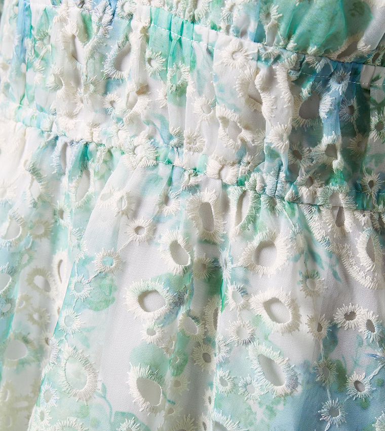 Printed Ruched Sleeves Midi Dress