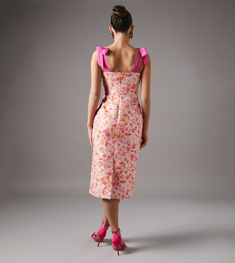 Floral Jacquard Strappy Midi Dress