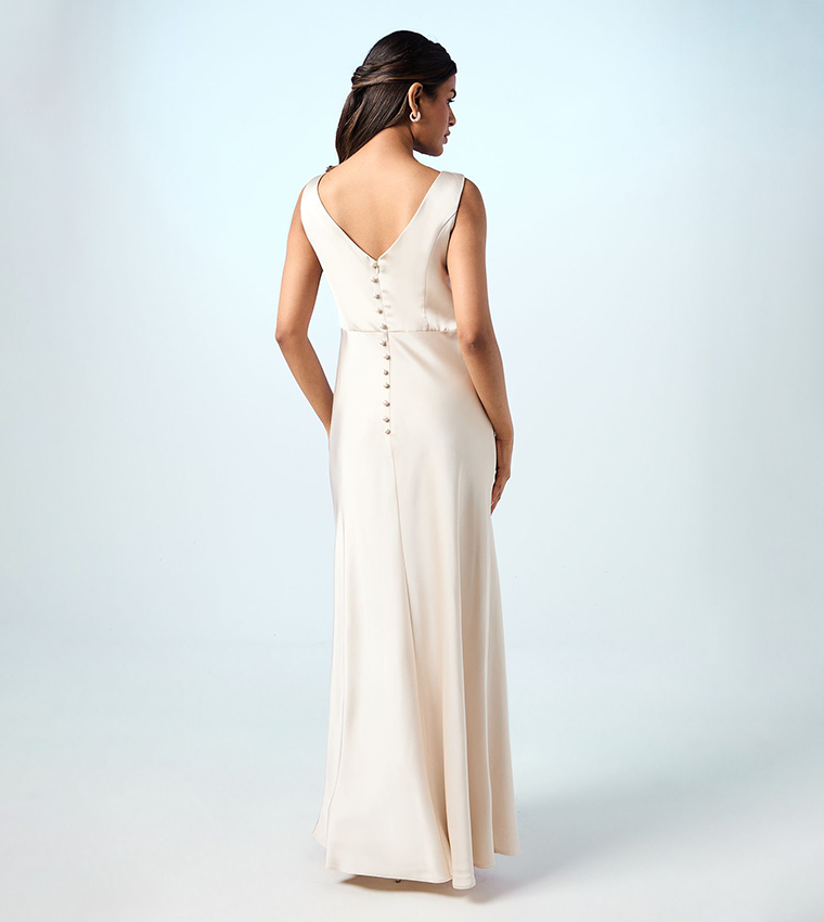 Petite Sleeveless Satin Bridesmaids Dress