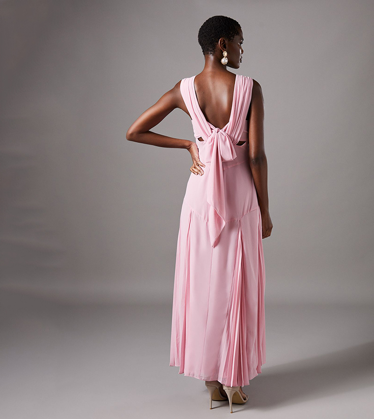 Pleated Bodice Sleeveless Midi Dress