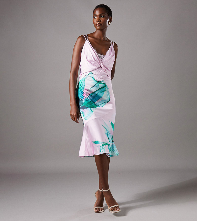Lace Insert Satin Fitted Dress