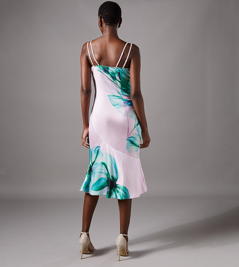Lace Insert Satin Fitted Dress