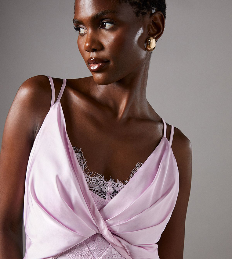 Lace Insert Satin Fitted Dress