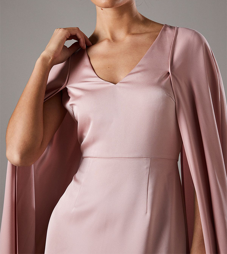 Solid V-Neck Cape Midi Dress