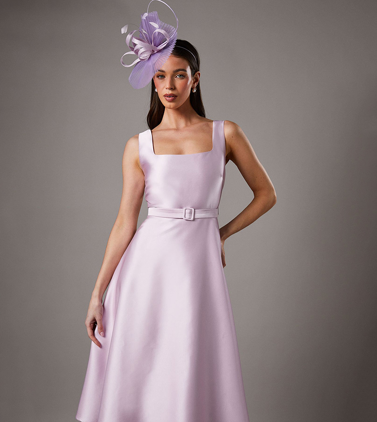 Petite Belted Twill Midi Dress