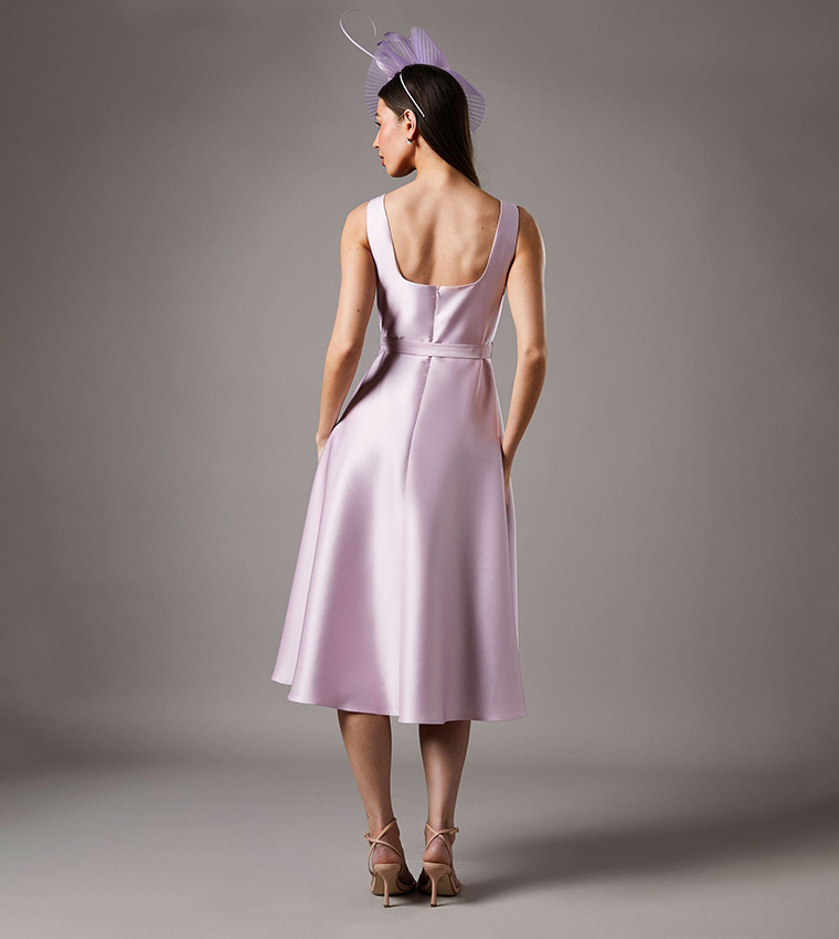 Petite Belted Twill Midi Dress