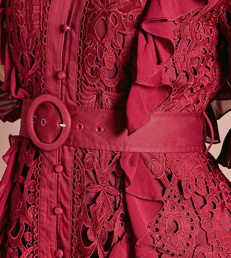 Lace Ruffle 3/4 Sleeves Shirt Dress