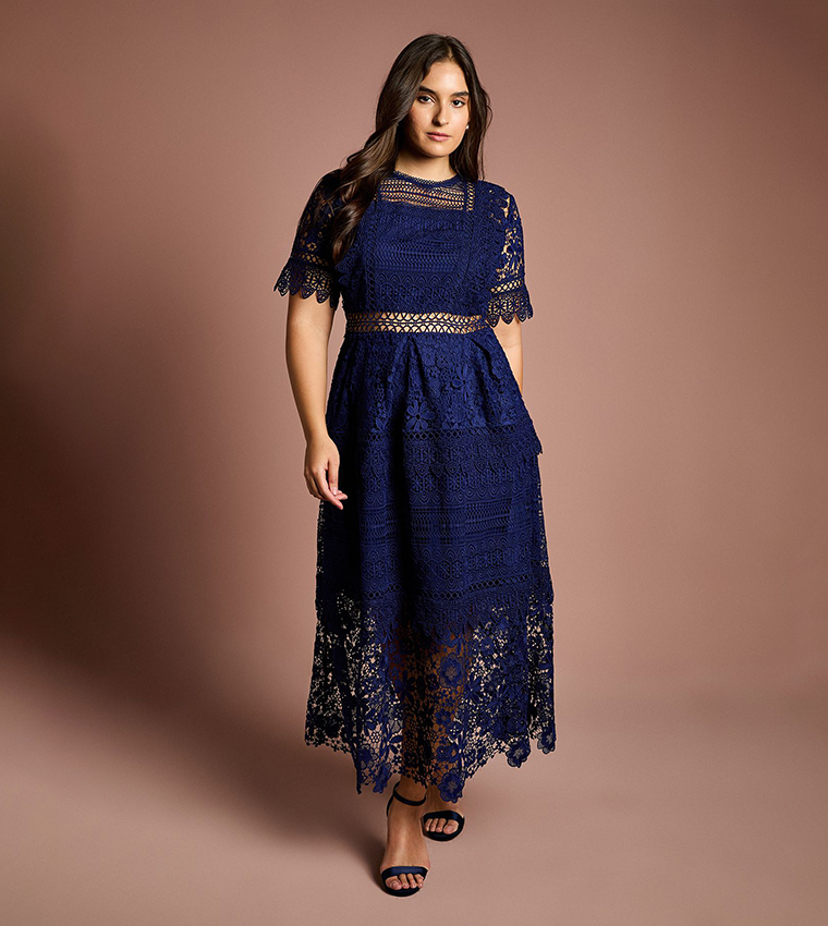 Curve Short Sleeves Lace Midaxi Dress