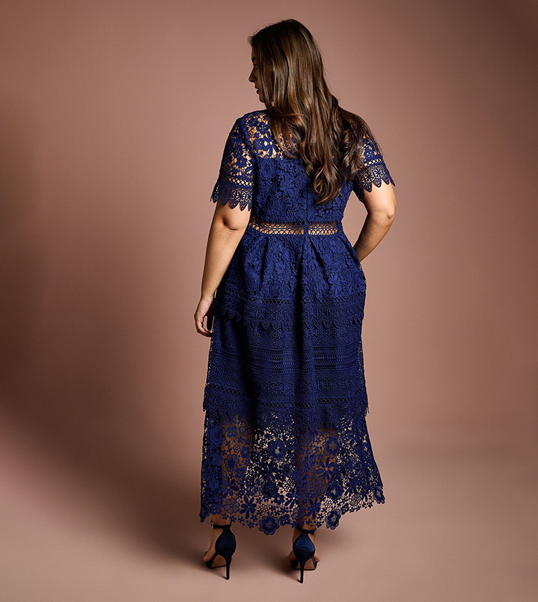 Curve Short Sleeves Lace Midaxi Dress