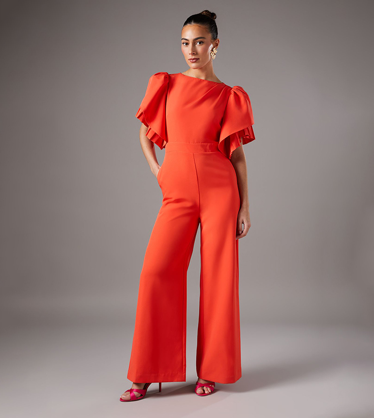 Pleat Ruffle Sleeves Jumpsuit
