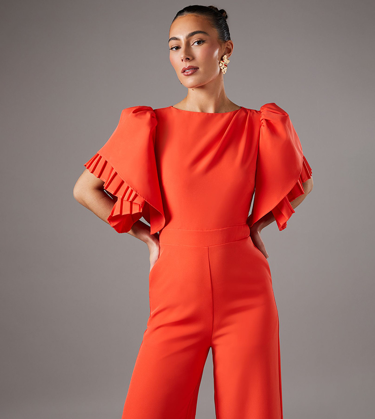 Pleat Ruffle Sleeves Jumpsuit