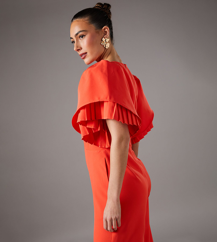 Pleat Ruffle Sleeves Jumpsuit