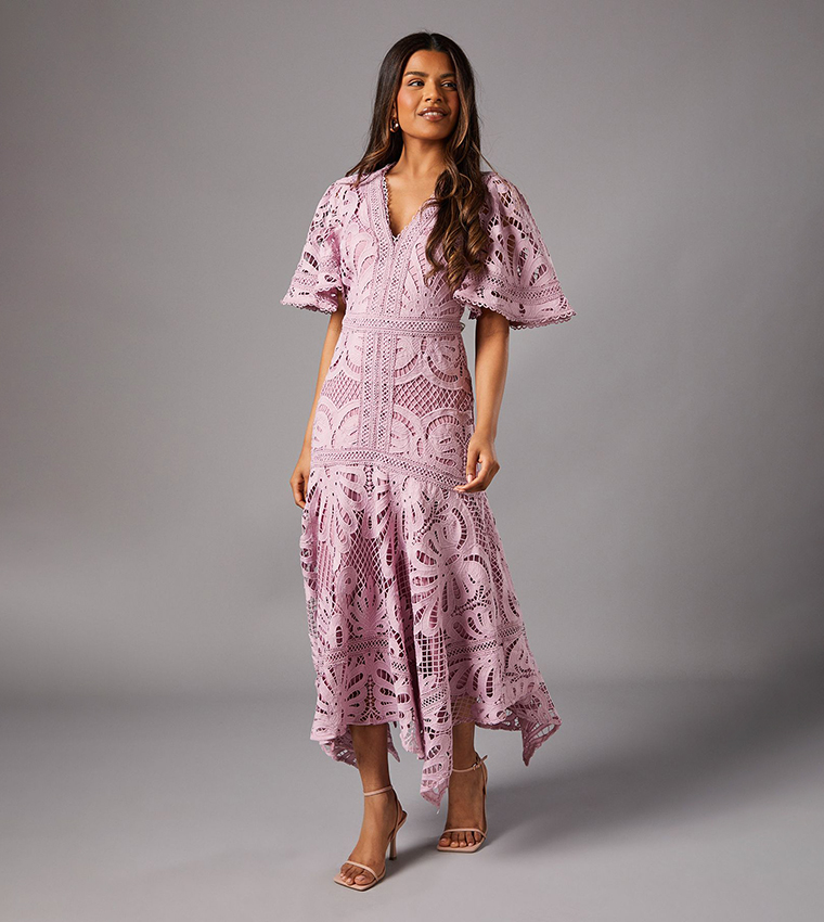 Petite Placement Lace Hanky Hem Dress