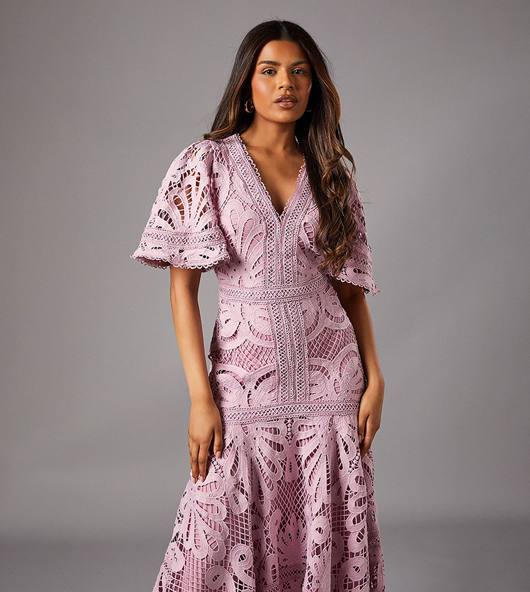 Petite Placement Lace Hanky Hem Dress