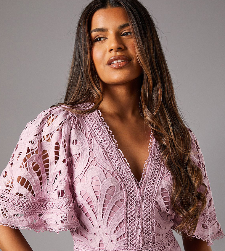 Petite Placement Lace Hanky Hem Dress