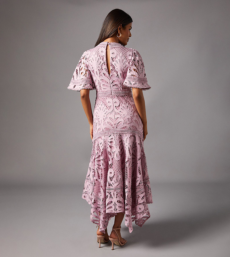 Petite Placement Lace Hanky Hem Dress