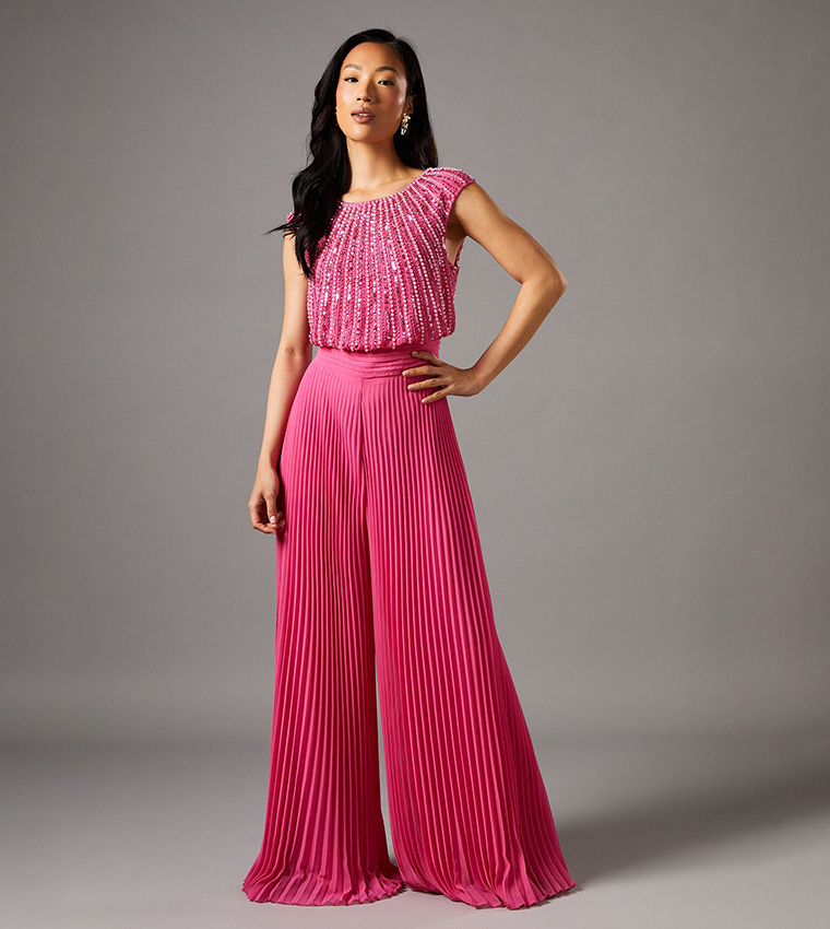 Embellished Bodice Pleat Jumpsuit