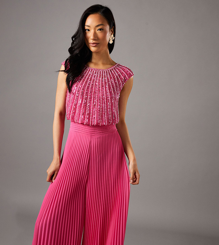 Embellished Bodice Pleat Jumpsuit