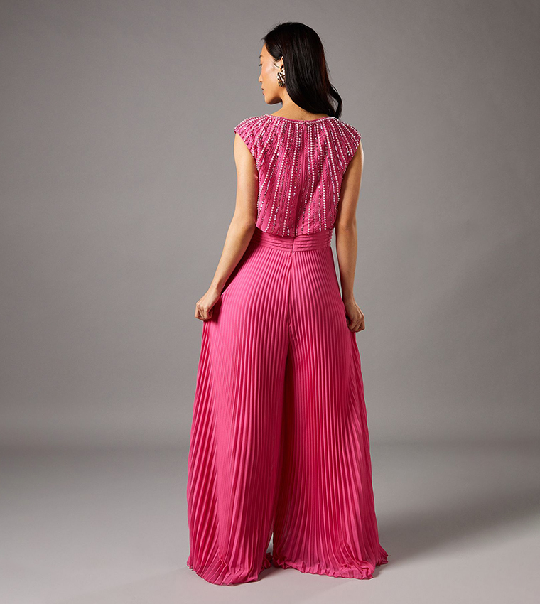 Embellished Bodice Pleat Jumpsuit