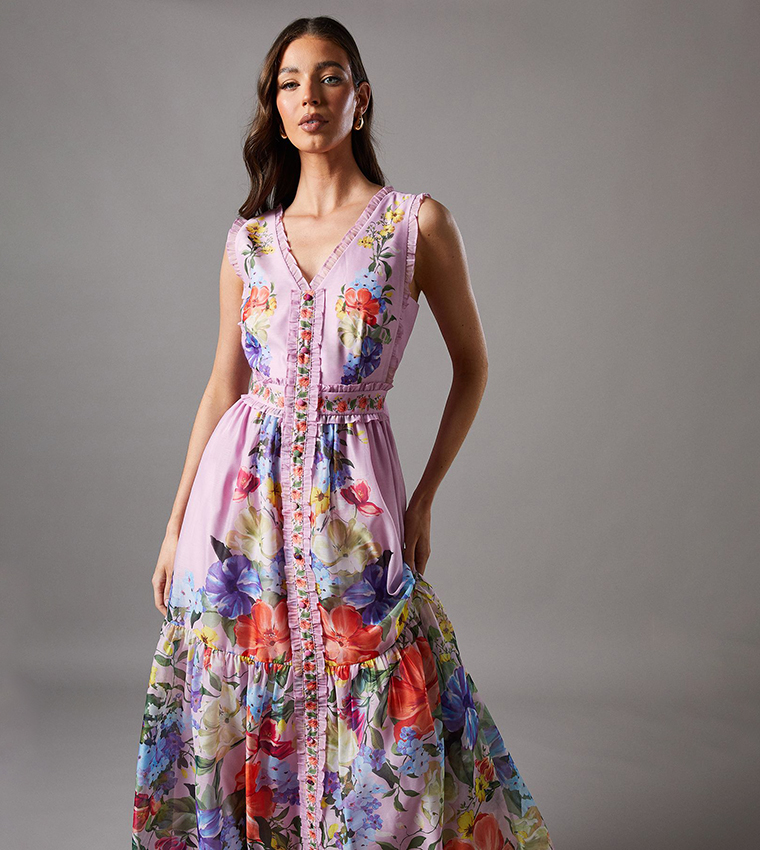 Floral Printed Button Through Maxi Dress