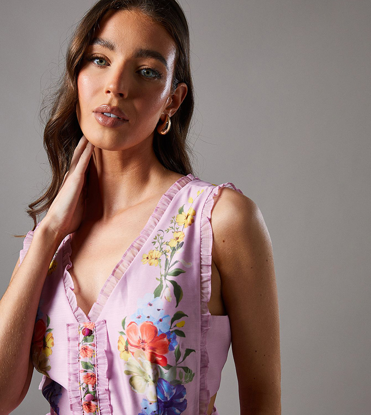Floral Printed Button Through Maxi Dress