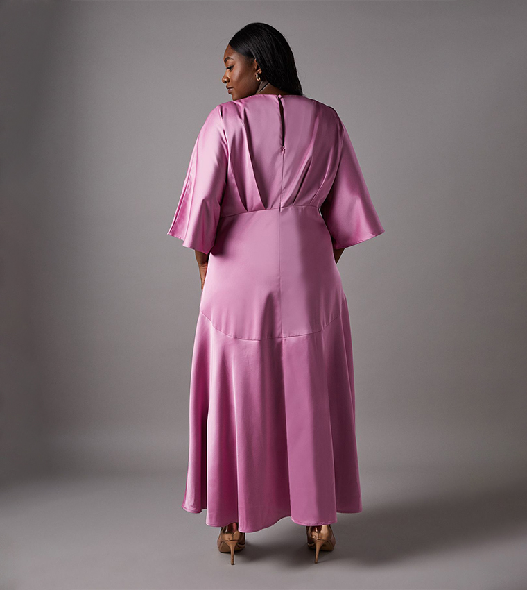Curve Satin Back Crepe Ruffle Wrap Midi Dress