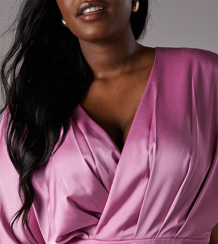 Curve Satin Back Crepe Ruffle Wrap Midi Dress
