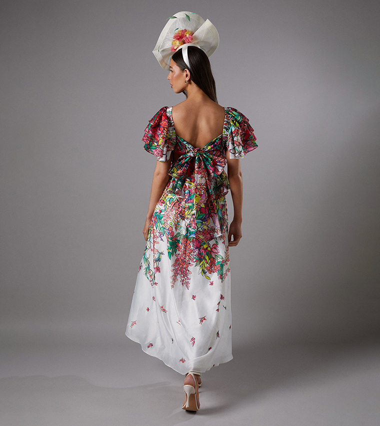 Lisa Tan Tie Back Ruffle Peplum Dress