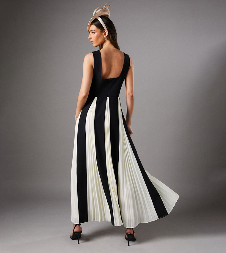 Cross Front Pleated Panelled Maxi Dress