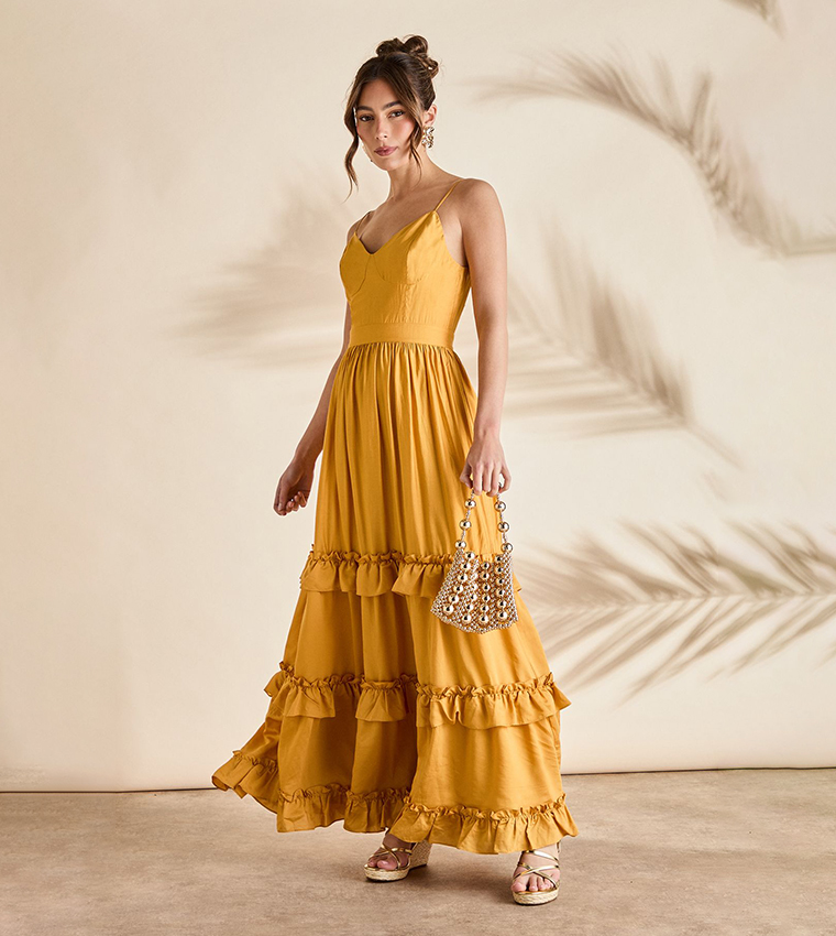 Buy Coast Strappy Bodice Frill Maxi Dress In Yellow 6thStreet